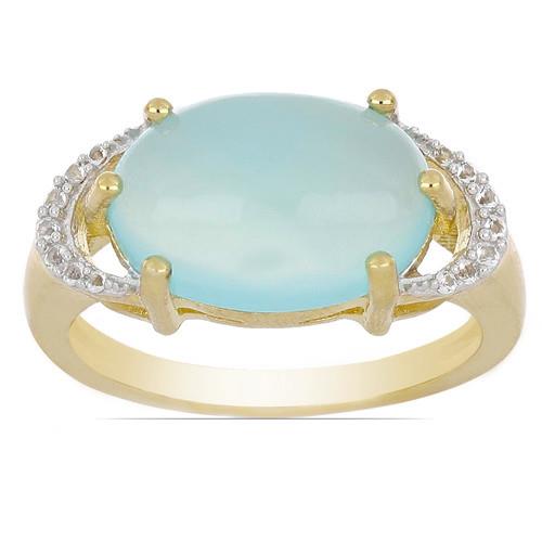 6.91 CT AQUA CHALCEDONY GOLD PLATED STERLING SILVER RINGS #VR029737